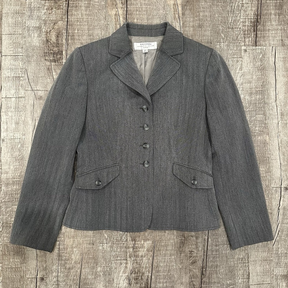 Tahari ASL‎ Blazer Women's Size 6P Gray Lined Career Work Jacket Office Wear